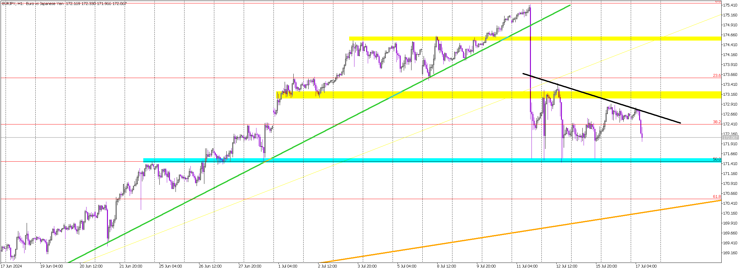 Trading EUR/JPY: Navigating Between Key Support at 171.5 and Major Resistance